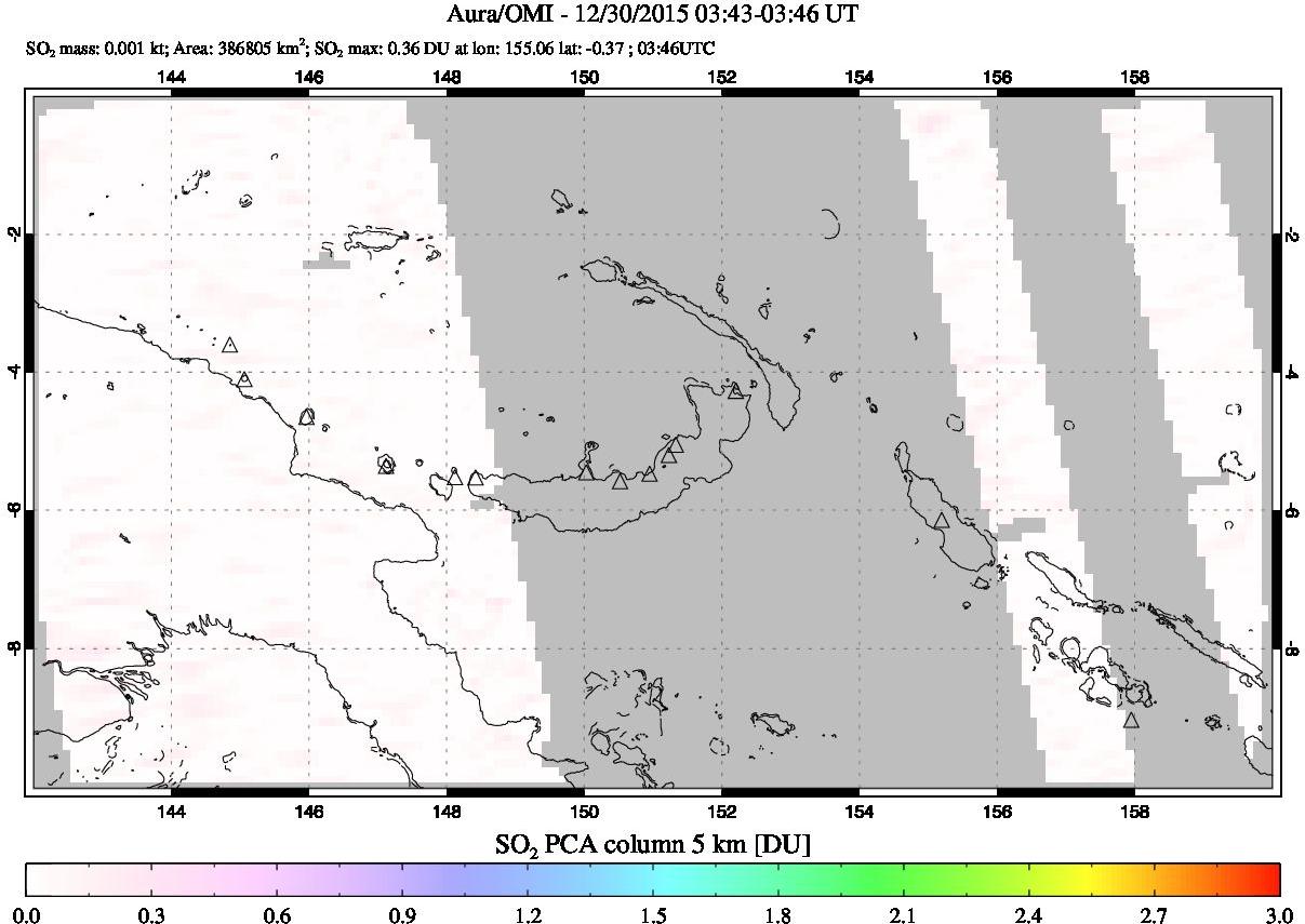 A sulfur dioxide image over Papua, New Guinea on Dec 30, 2015.