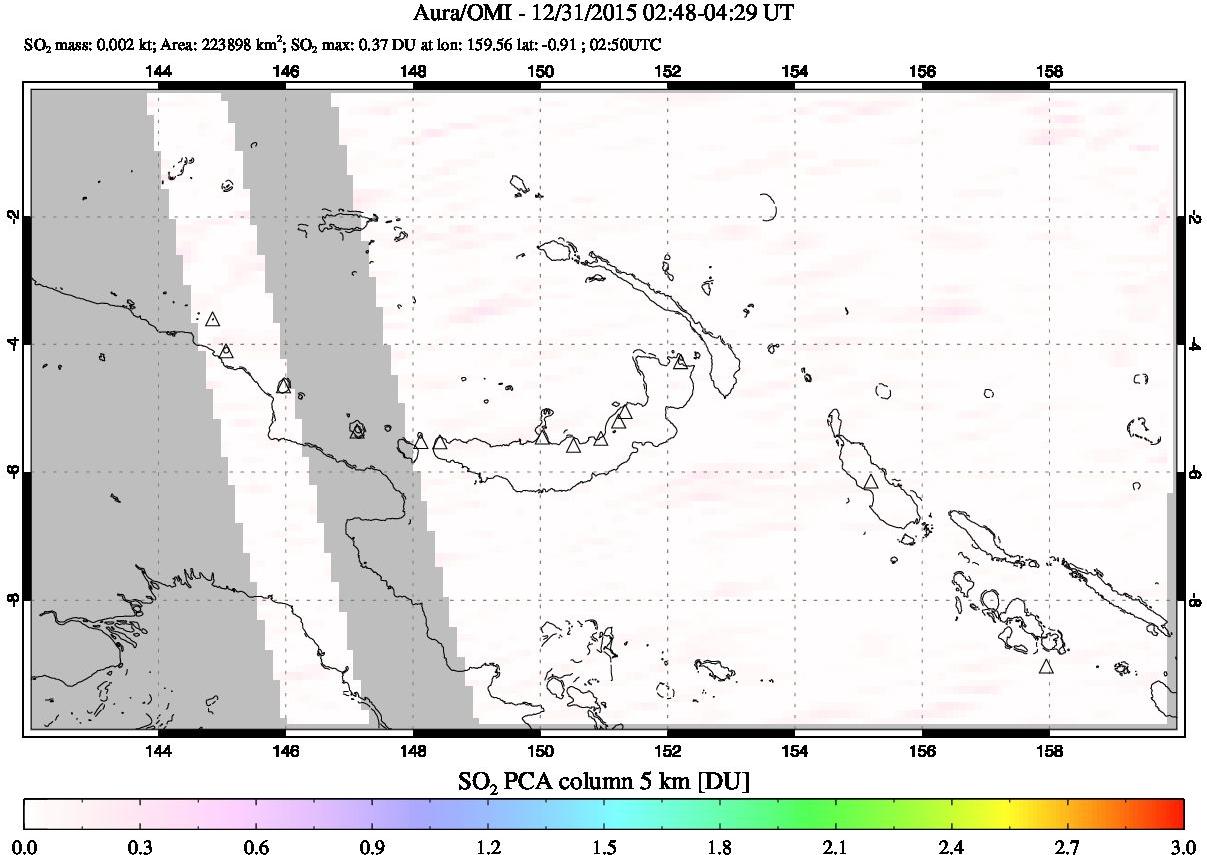 A sulfur dioxide image over Papua, New Guinea on Dec 31, 2015.