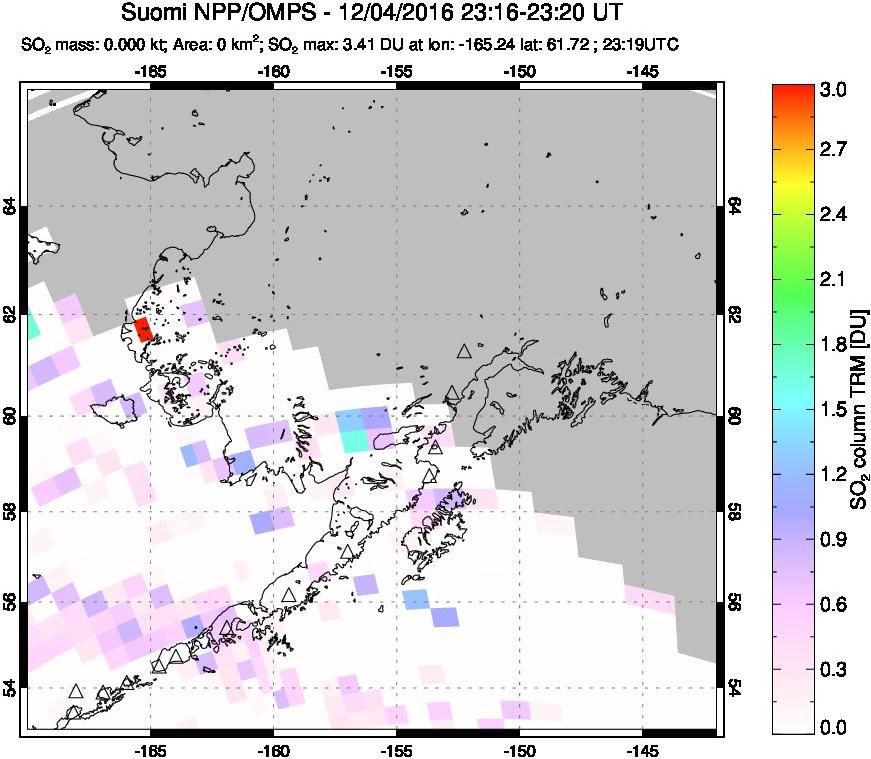 A sulfur dioxide image over Alaska, USA on Dec 04, 2016.