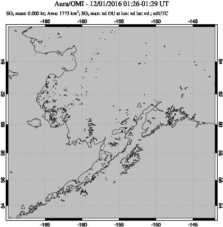 A sulfur dioxide image over Alaska, USA on Dec 01, 2016.