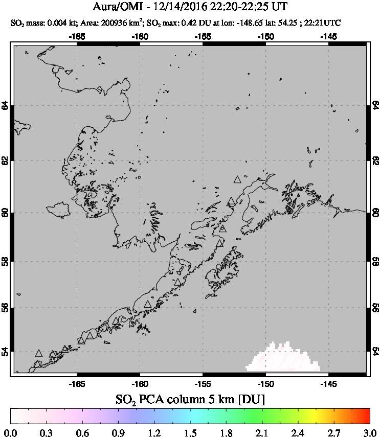 A sulfur dioxide image over Alaska, USA on Dec 14, 2016.