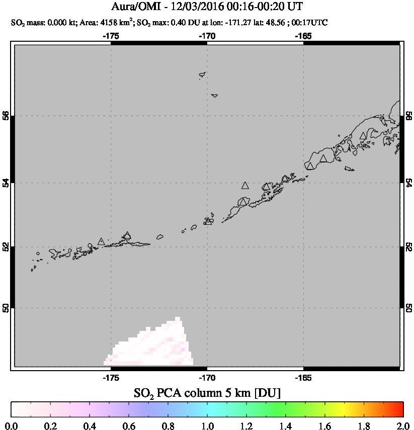 A sulfur dioxide image over Aleutian Islands, Alaska, USA on Dec 03, 2016.