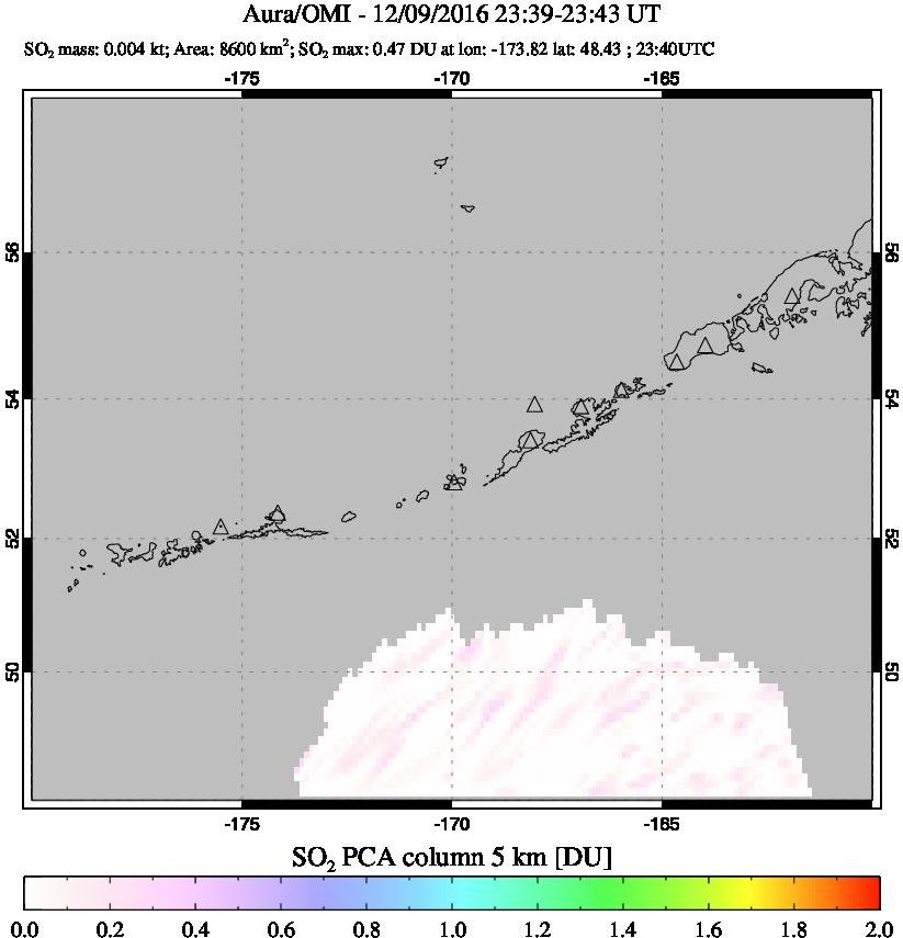 A sulfur dioxide image over Aleutian Islands, Alaska, USA on Dec 09, 2016.