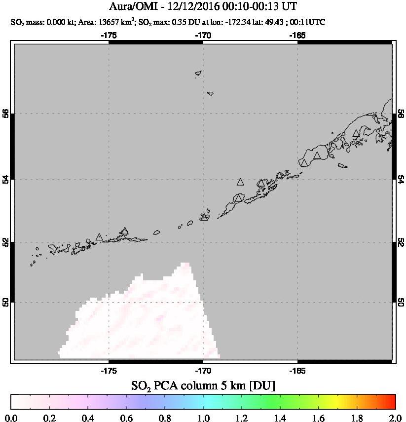 A sulfur dioxide image over Aleutian Islands, Alaska, USA on Dec 12, 2016.