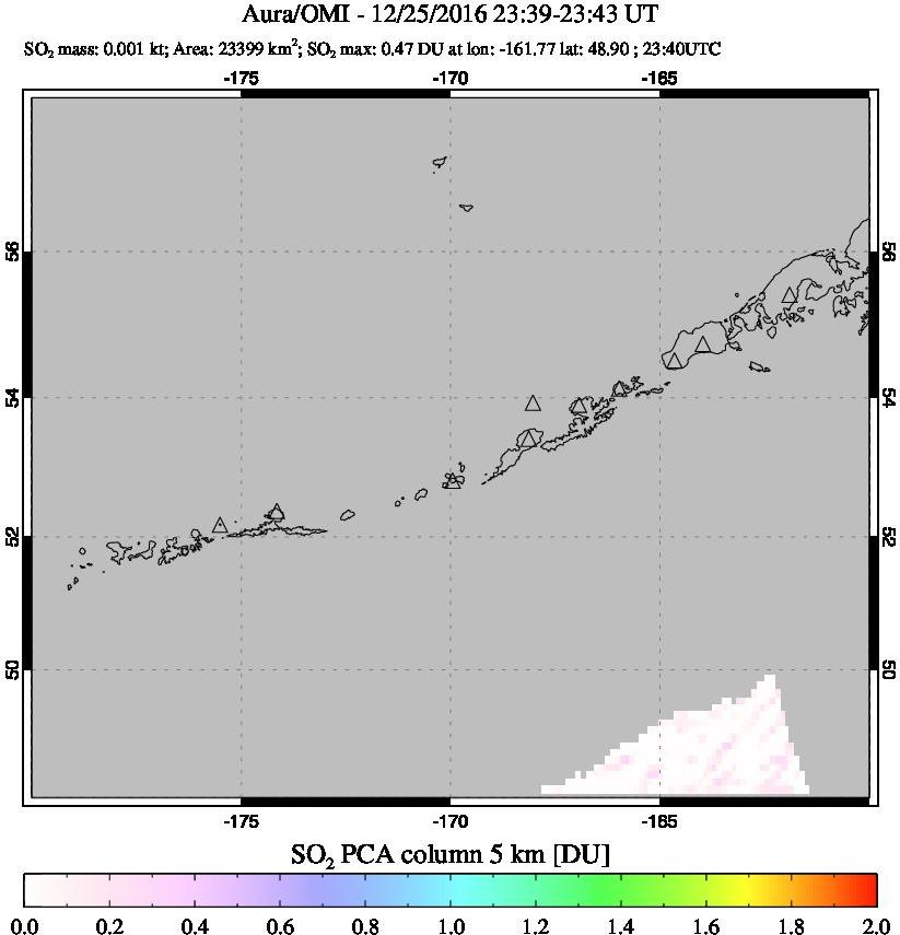 A sulfur dioxide image over Aleutian Islands, Alaska, USA on Dec 25, 2016.