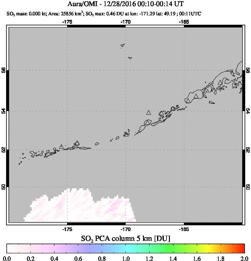 A sulfur dioxide image over Aleutian Islands, Alaska, USA on Dec 28, 2016.