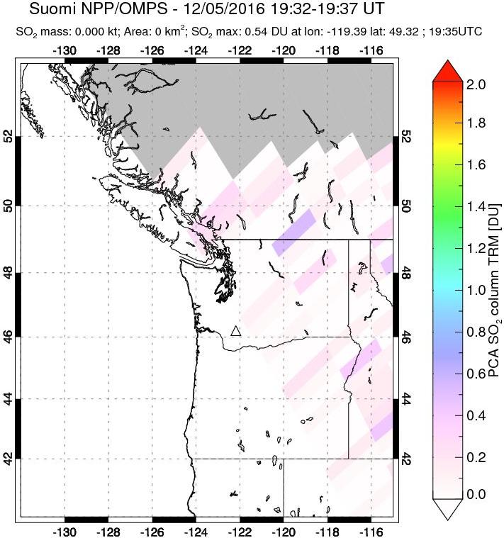 A sulfur dioxide image over Cascade Range, USA on Dec 05, 2016.