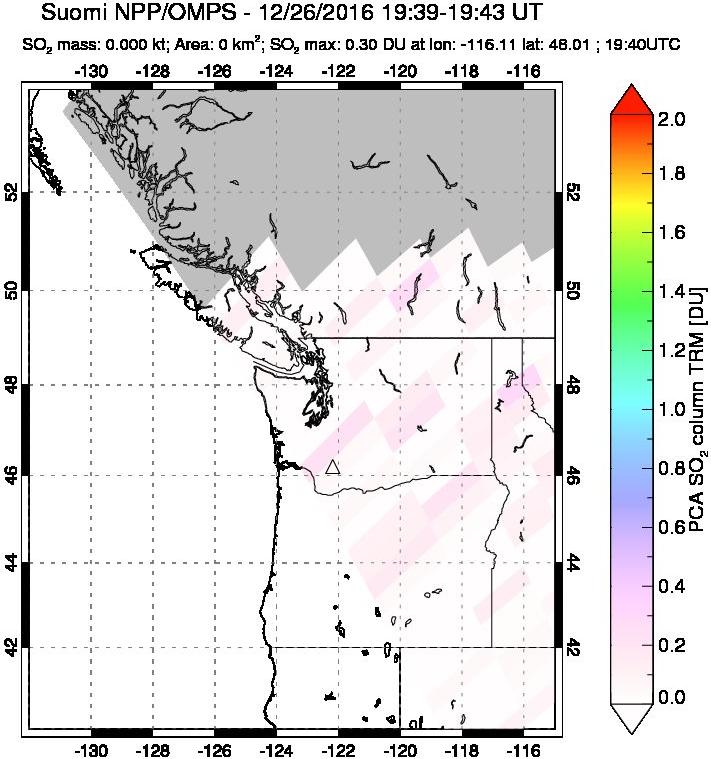 A sulfur dioxide image over Cascade Range, USA on Dec 26, 2016.