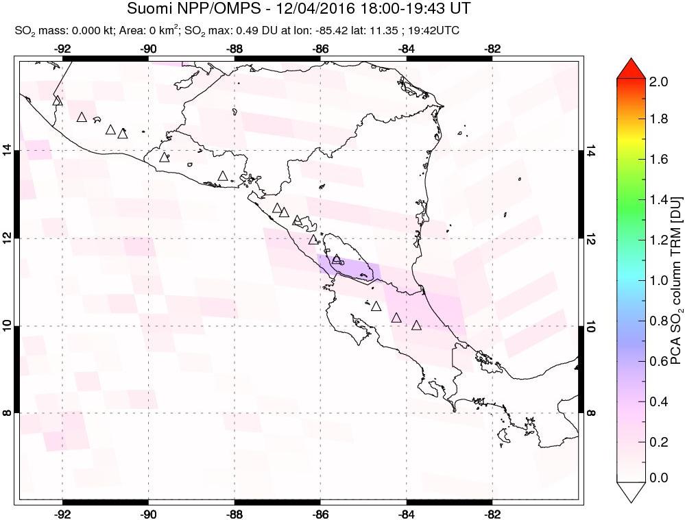 A sulfur dioxide image over Central America on Dec 04, 2016.