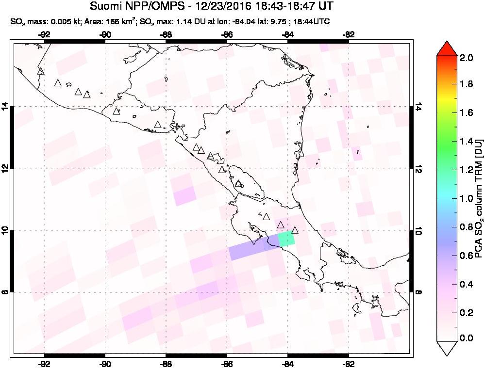 A sulfur dioxide image over Central America on Dec 23, 2016.