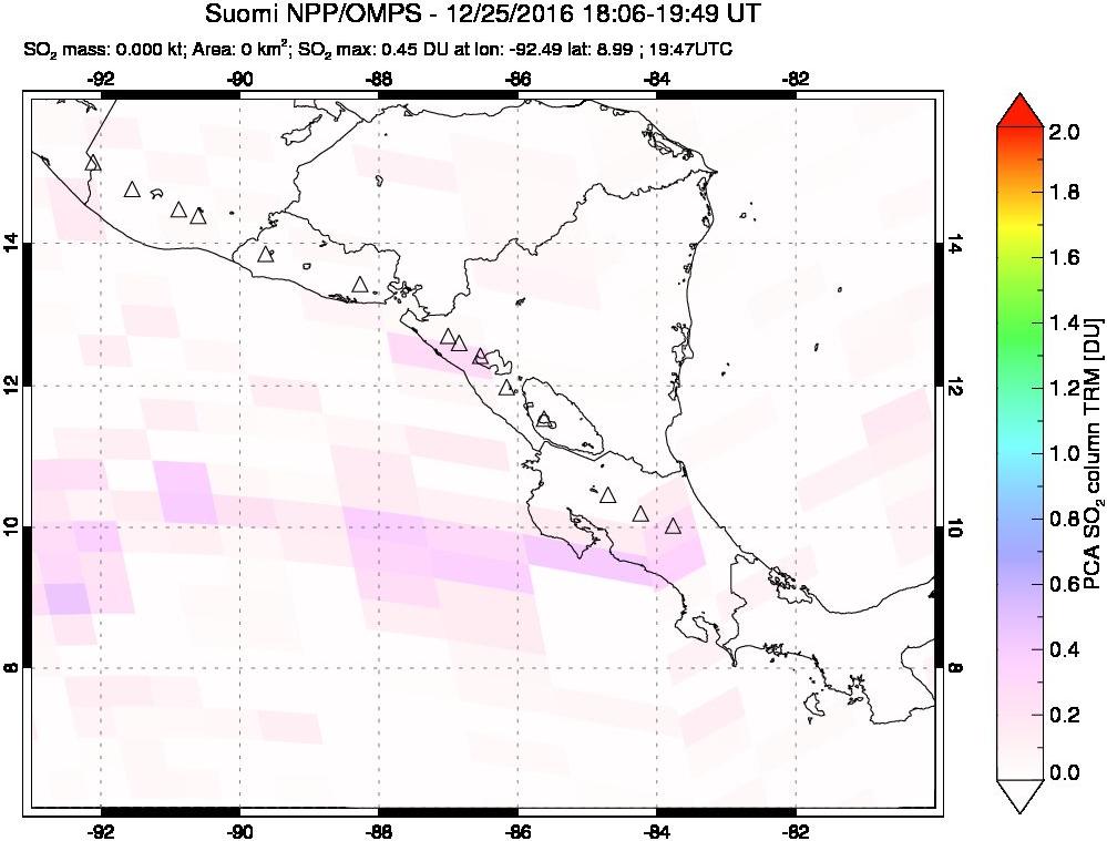 A sulfur dioxide image over Central America on Dec 25, 2016.