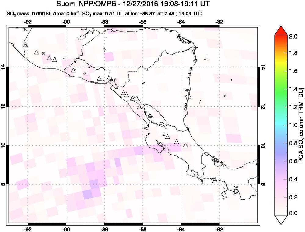 A sulfur dioxide image over Central America on Dec 27, 2016.