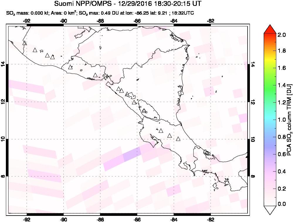 A sulfur dioxide image over Central America on Dec 29, 2016.