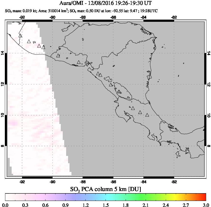 A sulfur dioxide image over Central America on Dec 08, 2016.