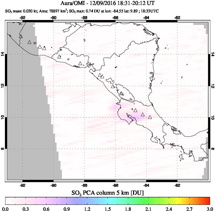 A sulfur dioxide image over Central America on Dec 09, 2016.
