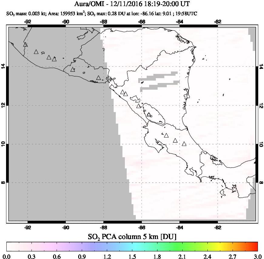 A sulfur dioxide image over Central America on Dec 11, 2016.