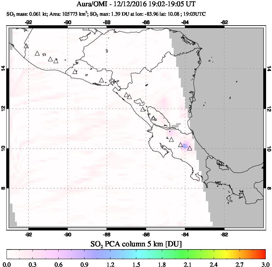 A sulfur dioxide image over Central America on Dec 12, 2016.