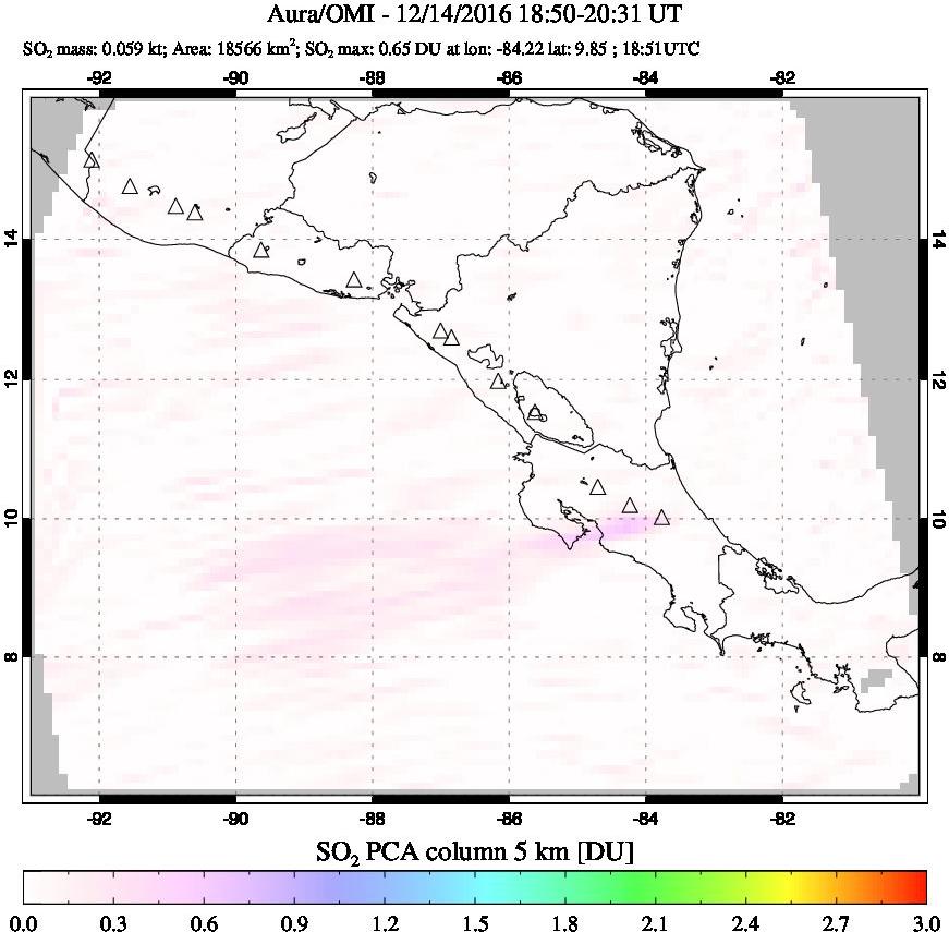 A sulfur dioxide image over Central America on Dec 14, 2016.