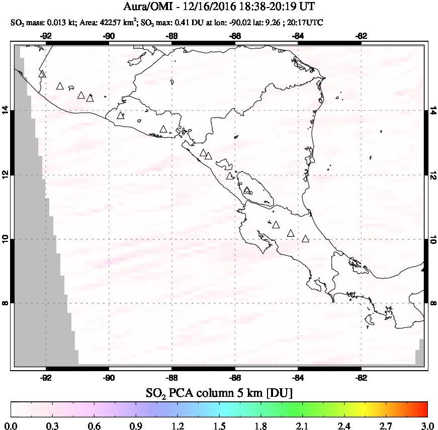 A sulfur dioxide image over Central America on Dec 16, 2016.