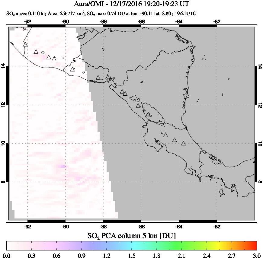 A sulfur dioxide image over Central America on Dec 17, 2016.