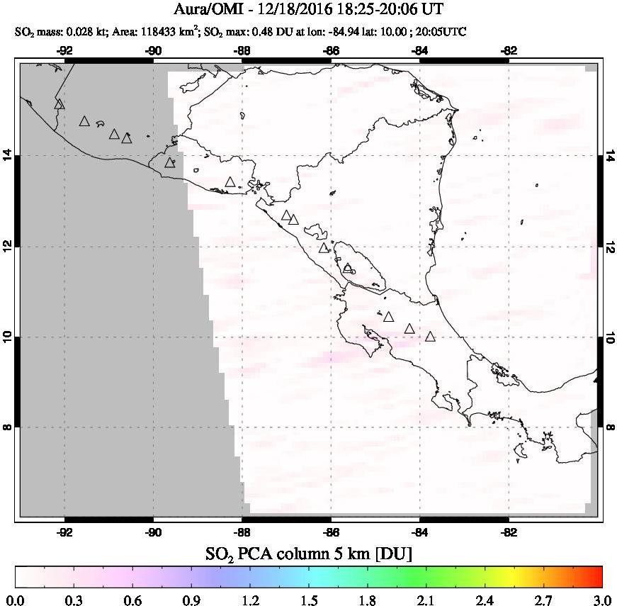 A sulfur dioxide image over Central America on Dec 18, 2016.
