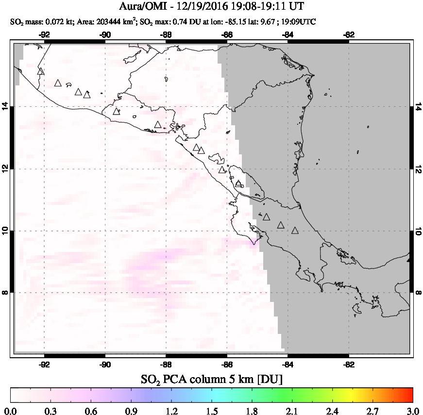 A sulfur dioxide image over Central America on Dec 19, 2016.