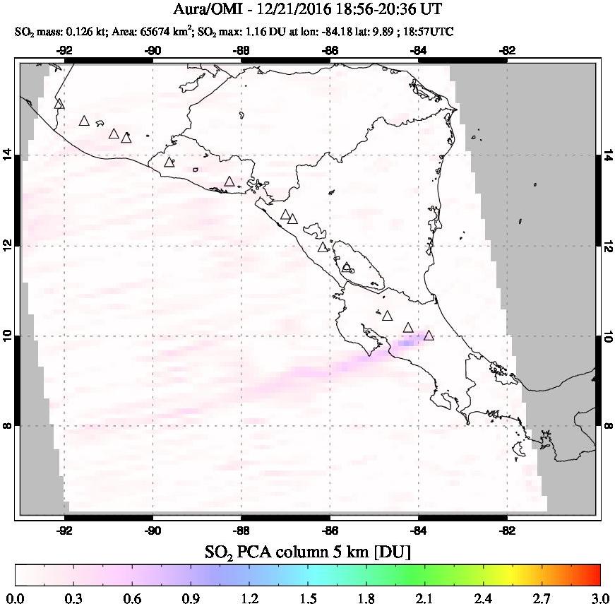A sulfur dioxide image over Central America on Dec 21, 2016.