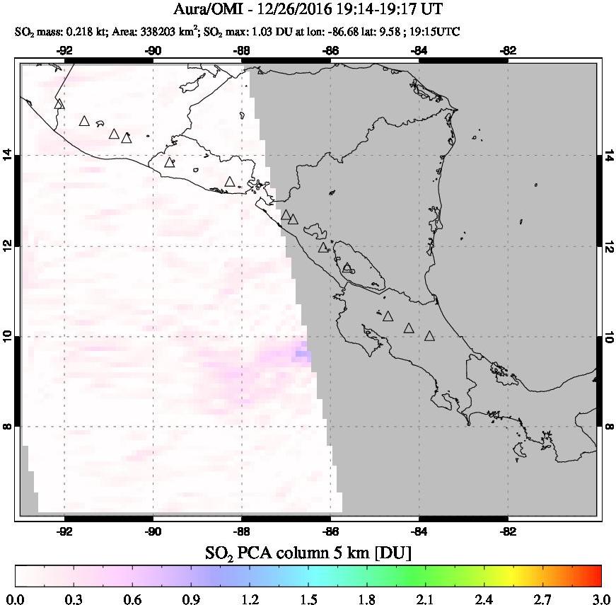 A sulfur dioxide image over Central America on Dec 26, 2016.