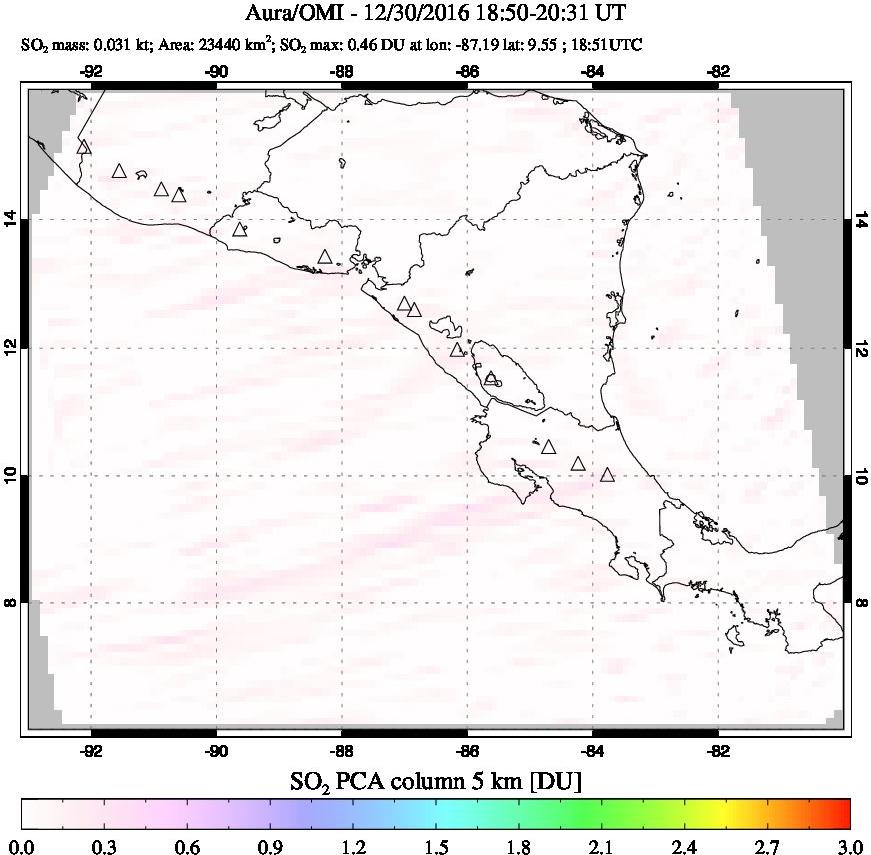 A sulfur dioxide image over Central America on Dec 30, 2016.