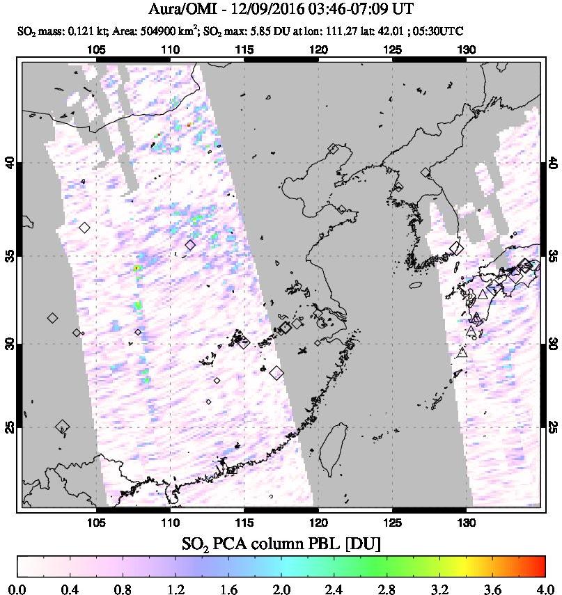 A sulfur dioxide image over Eastern China on Dec 09, 2016.