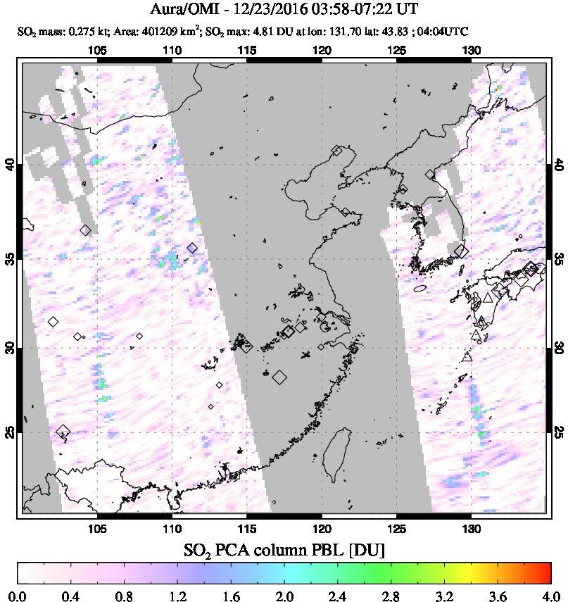 A sulfur dioxide image over Eastern China on Dec 23, 2016.