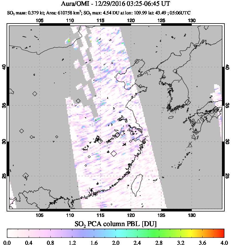 A sulfur dioxide image over Eastern China on Dec 29, 2016.