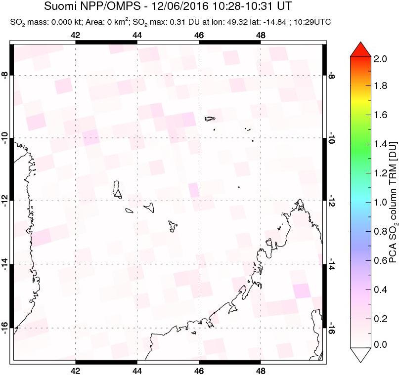 A sulfur dioxide image over Comoro Islands on Dec 06, 2016.