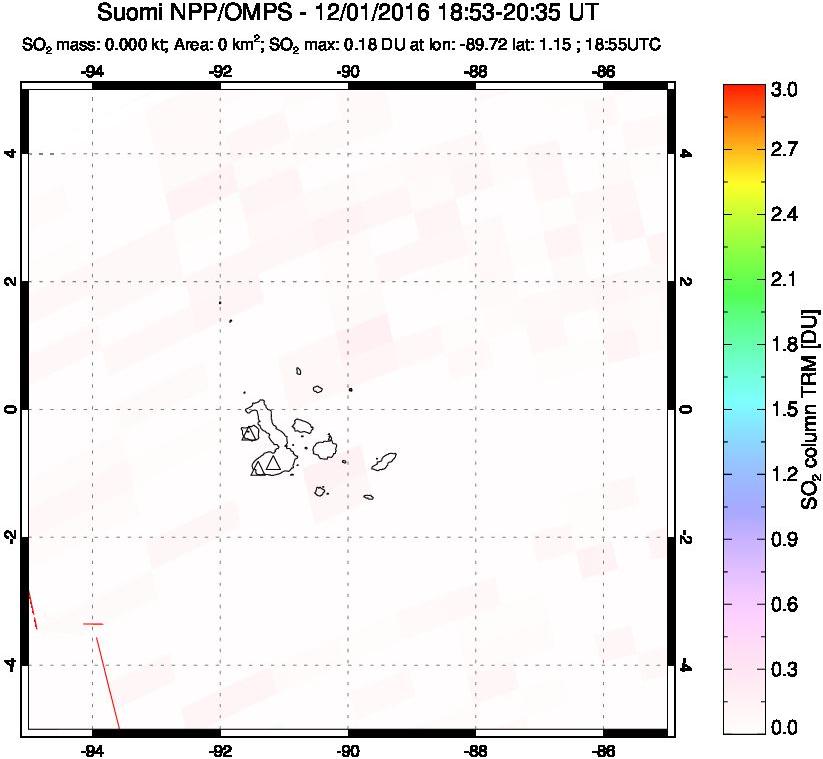 A sulfur dioxide image over Galápagos Islands on Dec 01, 2016.