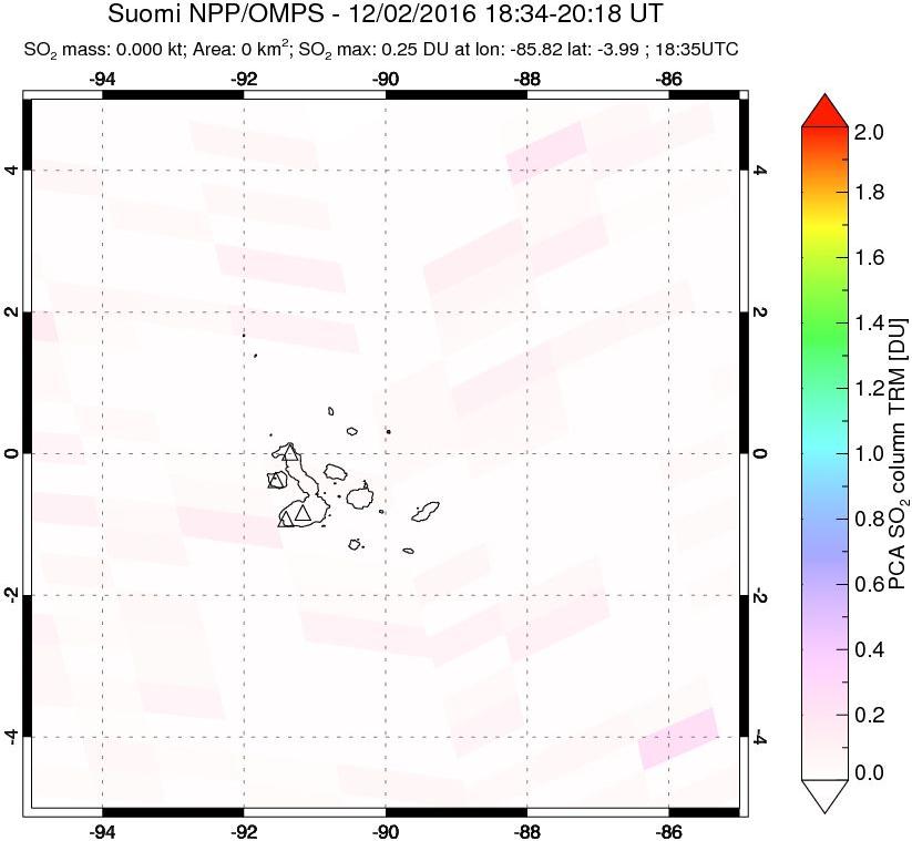 A sulfur dioxide image over Galápagos Islands on Dec 02, 2016.