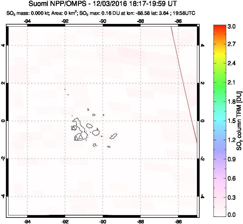 A sulfur dioxide image over Galápagos Islands on Dec 03, 2016.
