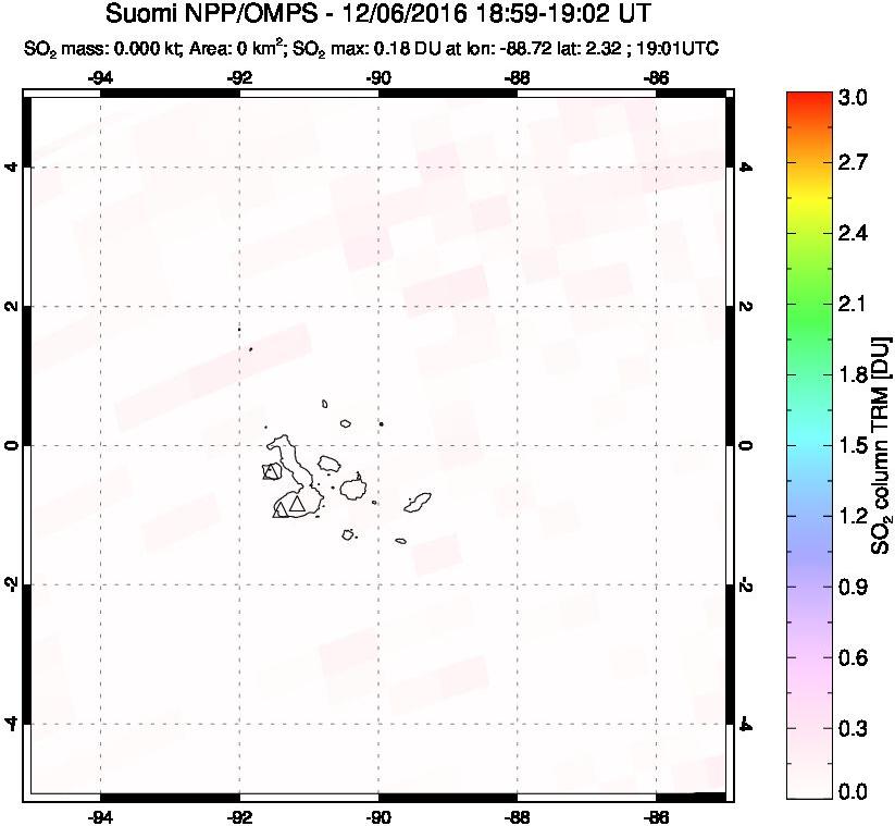 A sulfur dioxide image over Galápagos Islands on Dec 06, 2016.