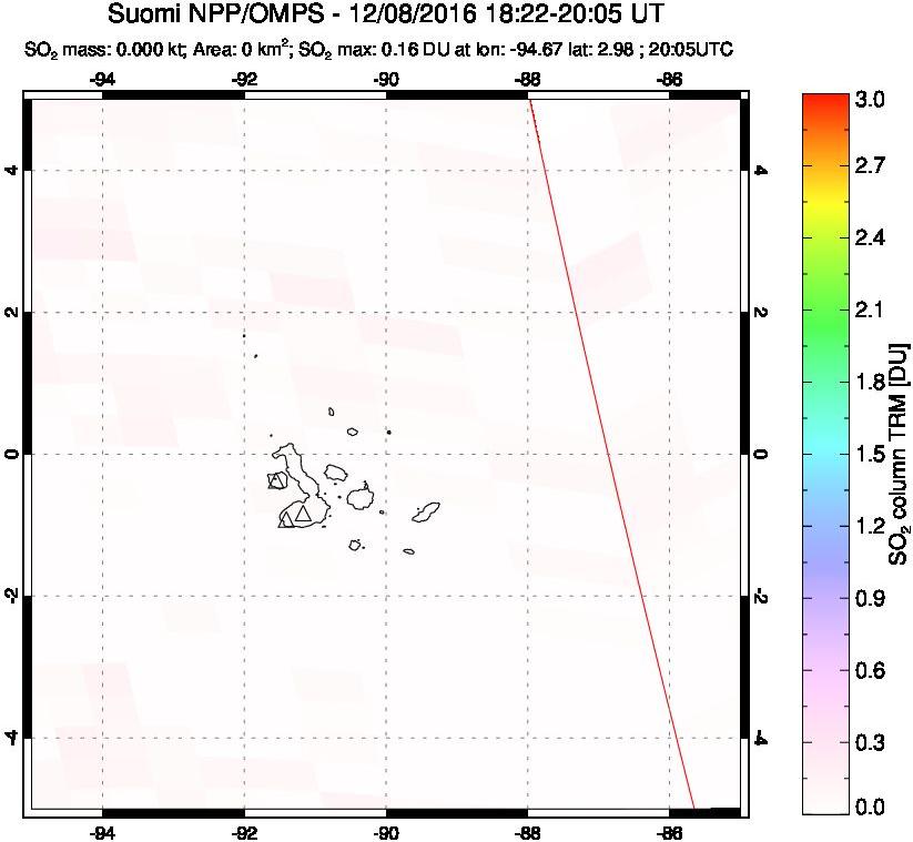 A sulfur dioxide image over Galápagos Islands on Dec 08, 2016.