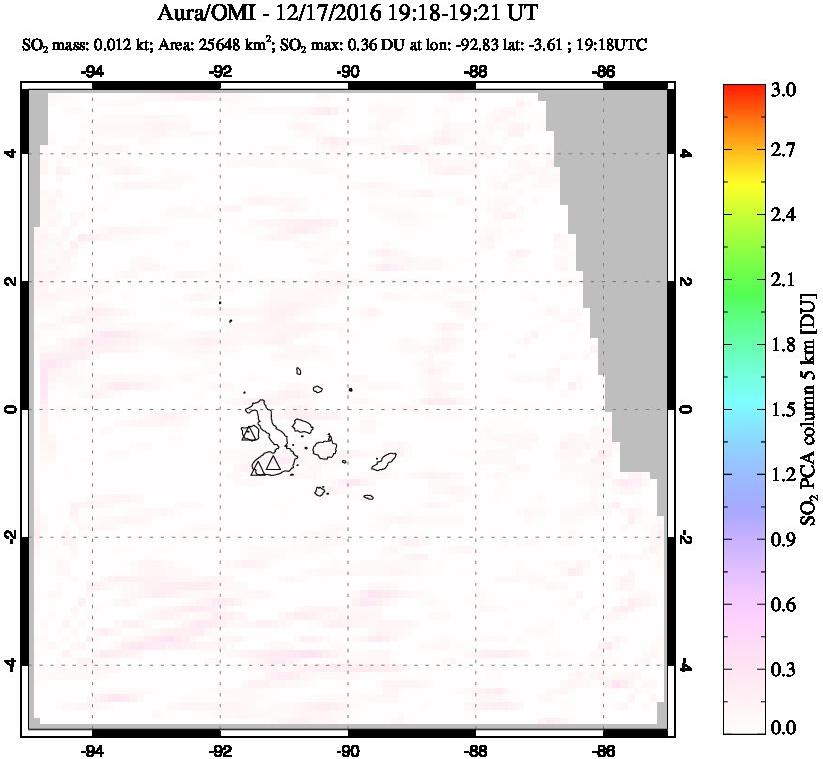 A sulfur dioxide image over Galápagos Islands on Dec 17, 2016.