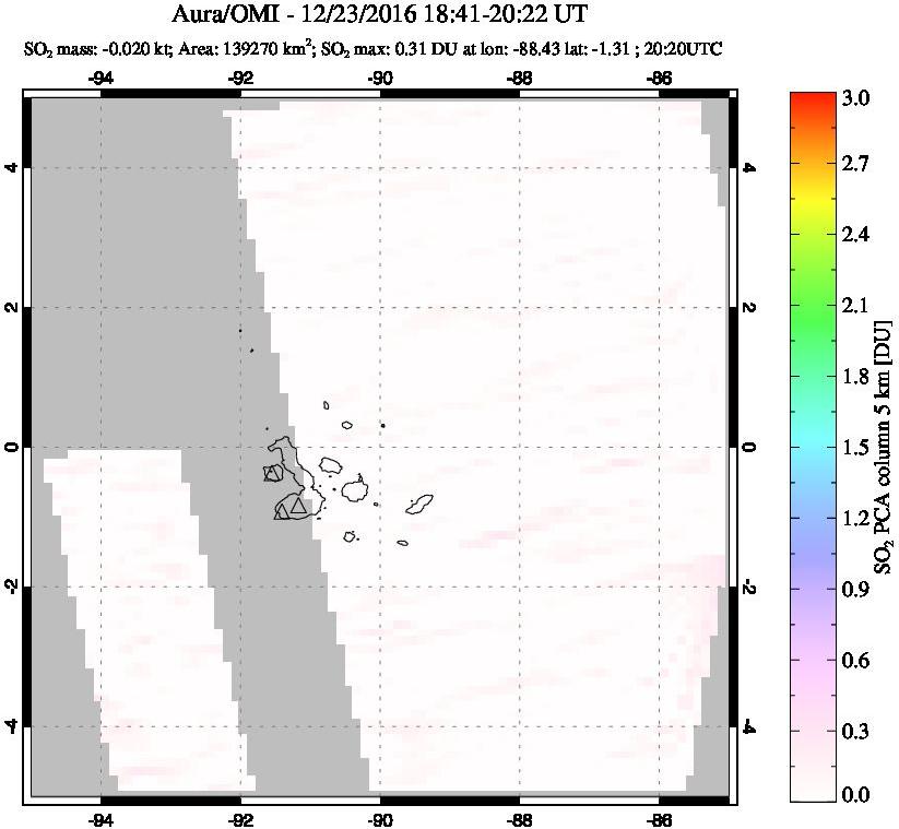 A sulfur dioxide image over Galápagos Islands on Dec 23, 2016.