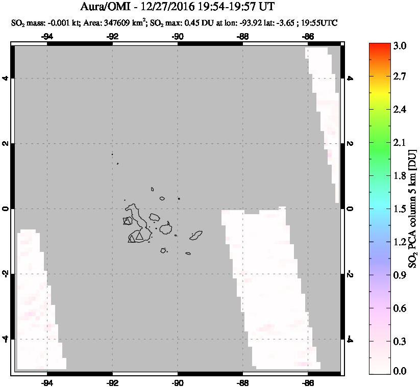 A sulfur dioxide image over Galápagos Islands on Dec 27, 2016.