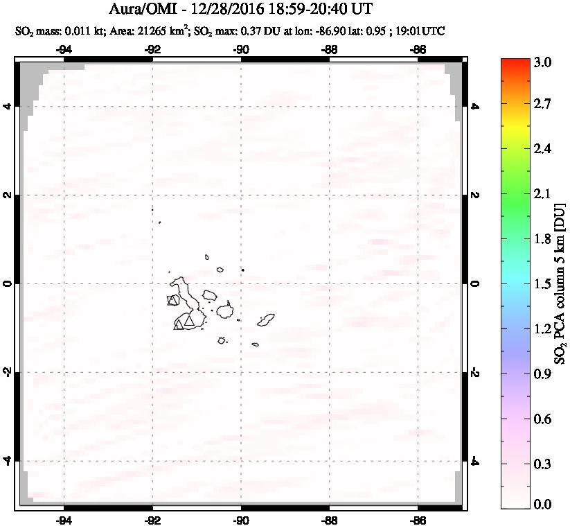 A sulfur dioxide image over Galápagos Islands on Dec 28, 2016.