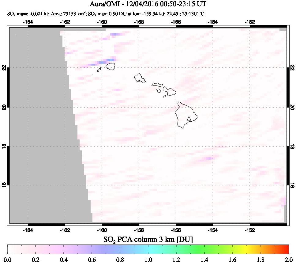 A sulfur dioxide image over Hawaii, USA on Dec 04, 2016.