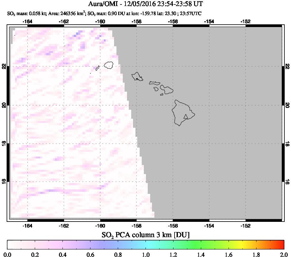 A sulfur dioxide image over Hawaii, USA on Dec 05, 2016.
