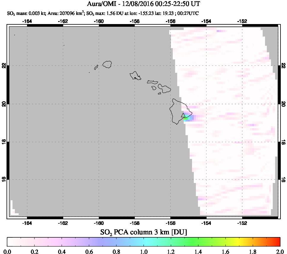 A sulfur dioxide image over Hawaii, USA on Dec 08, 2016.