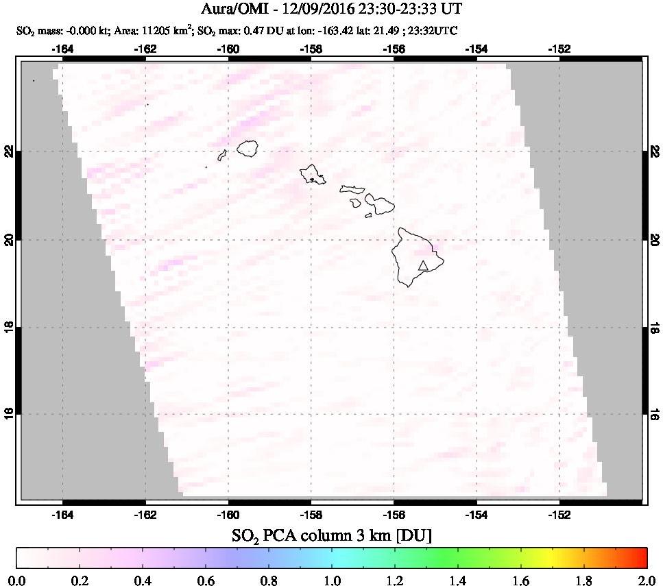 A sulfur dioxide image over Hawaii, USA on Dec 09, 2016.