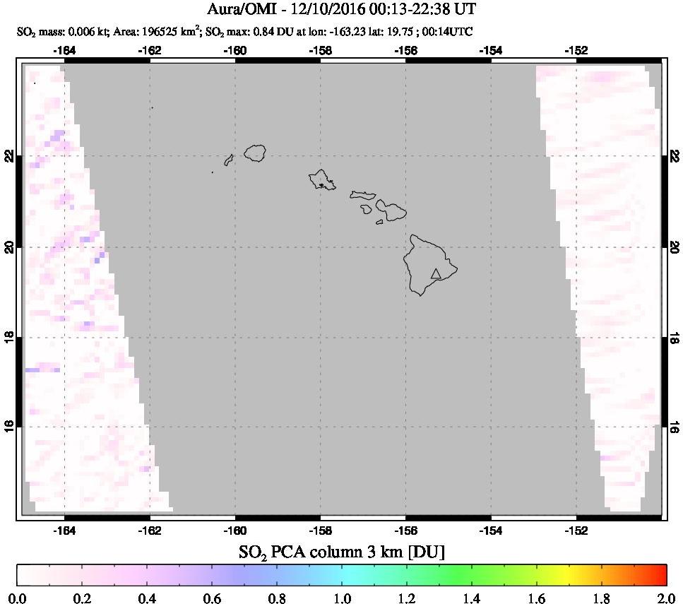 A sulfur dioxide image over Hawaii, USA on Dec 10, 2016.