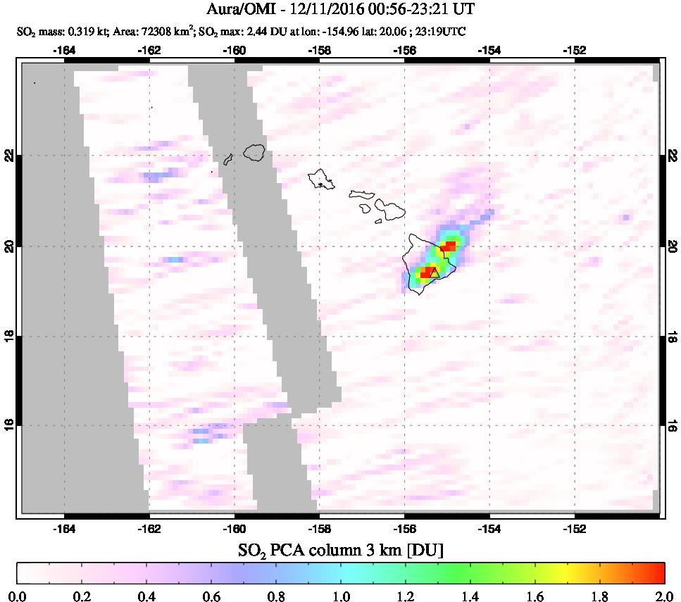 A sulfur dioxide image over Hawaii, USA on Dec 11, 2016.