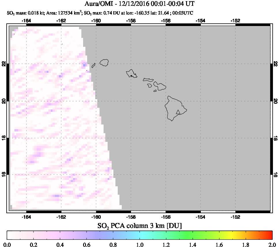 A sulfur dioxide image over Hawaii, USA on Dec 12, 2016.