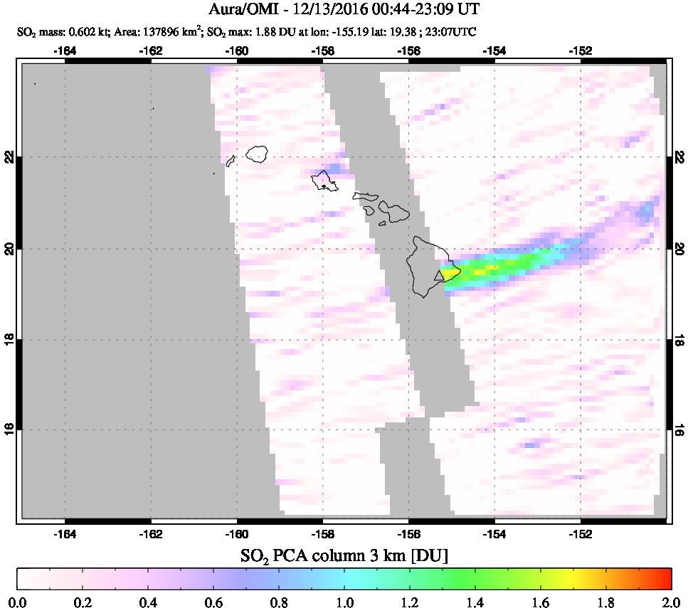 A sulfur dioxide image over Hawaii, USA on Dec 13, 2016.